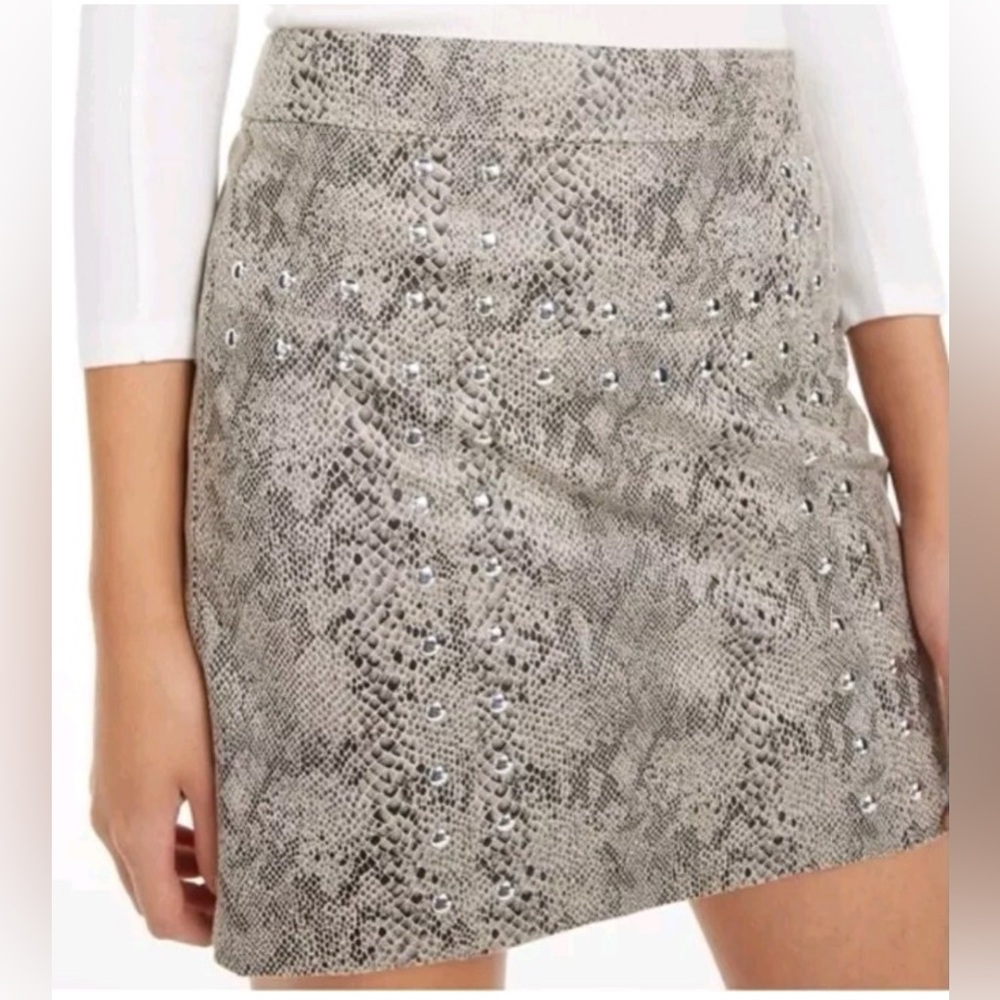 Bar III Gray Tan Faux Studded Suede Snake Print Mini Skirt